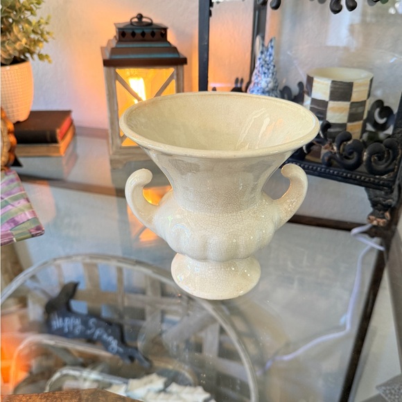 Vintage Heavily Crazed & Stained Ceramic Urn Vase with Double Handles - Picture 10 of 16